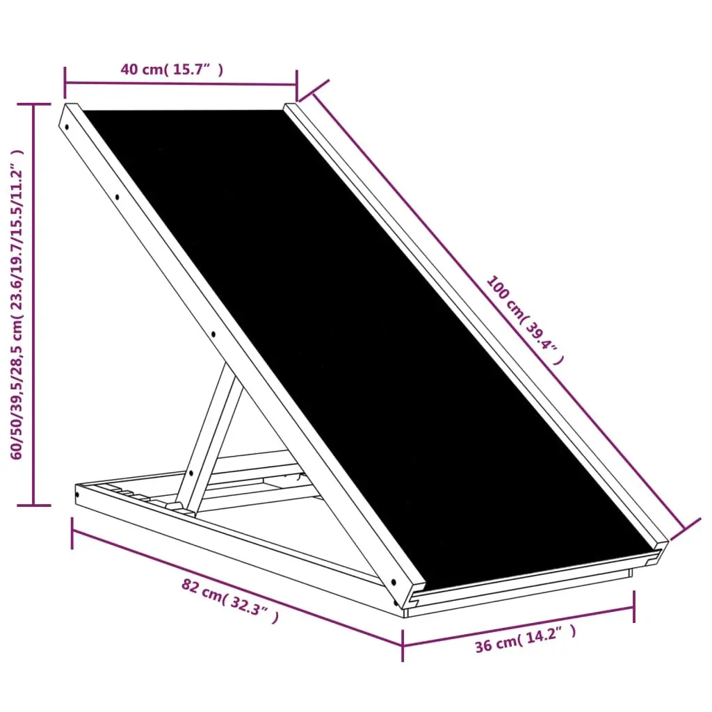 Dog Ramp for Pets Adjustable Height 100x40cm Grey Portable Foldable Access Ramp