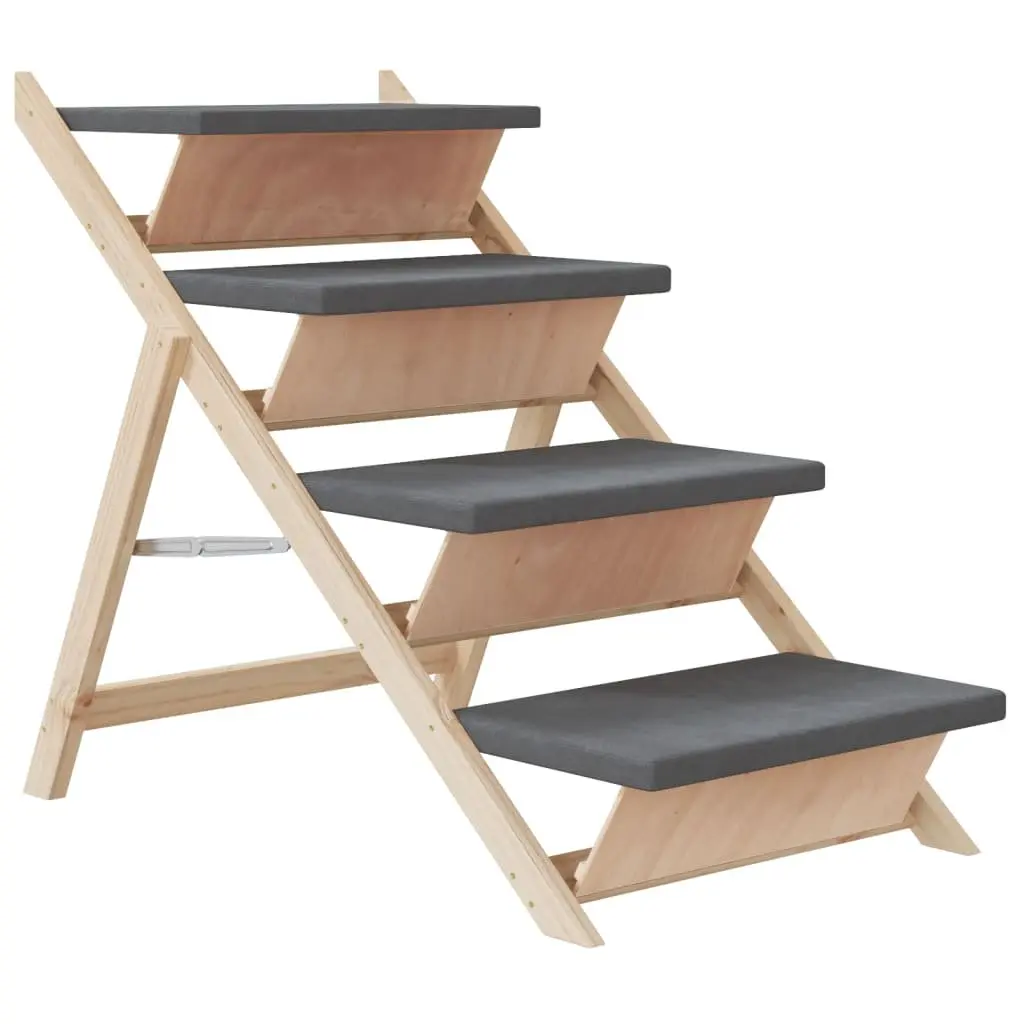 Dog Pet Stairs Folding Ramp Grey 105x47cm Solid Wood Fir Anti-slip Step