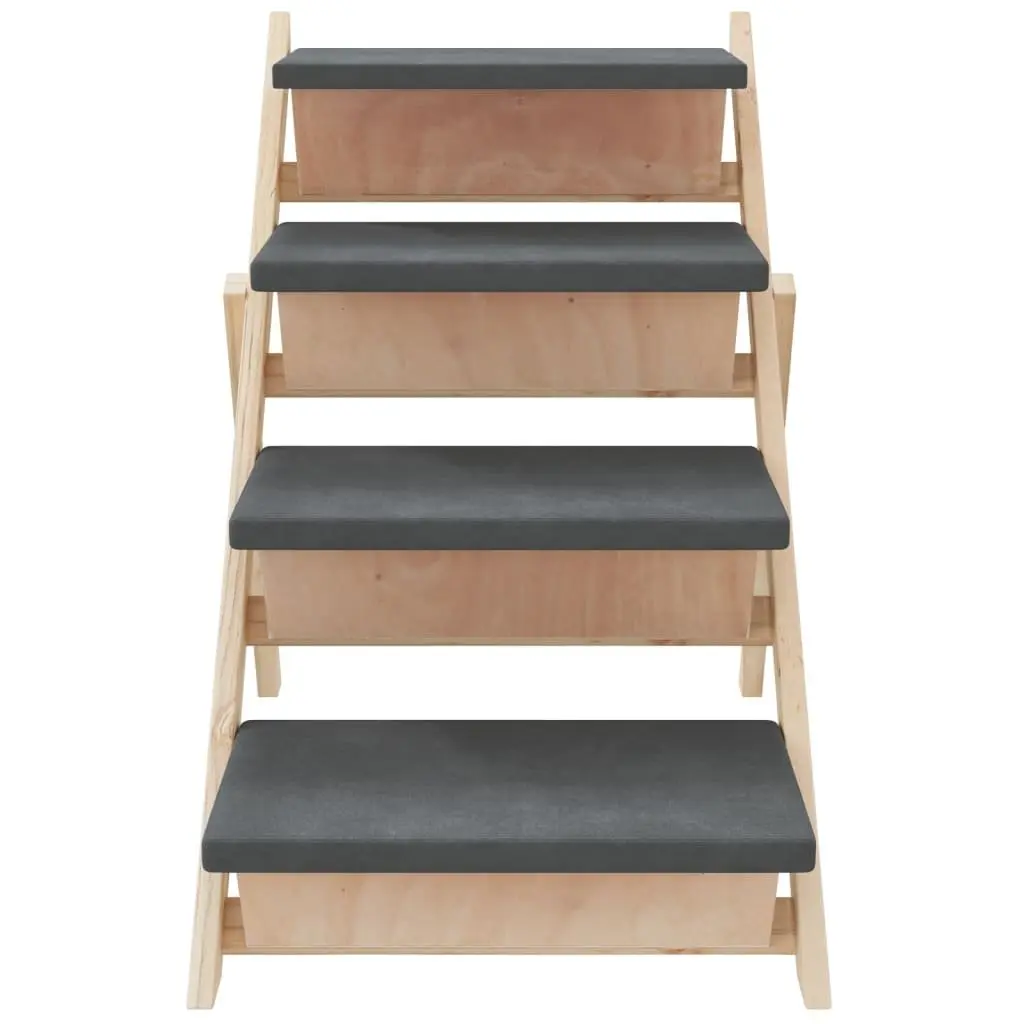 Dog Pet Stairs Folding Ramp Grey 105x47cm Solid Wood Fir Anti-slip Step