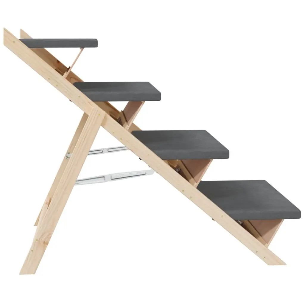 Dog Pet Stairs Folding Ramp Grey 105x47cm Solid Wood Fir Anti-slip Step