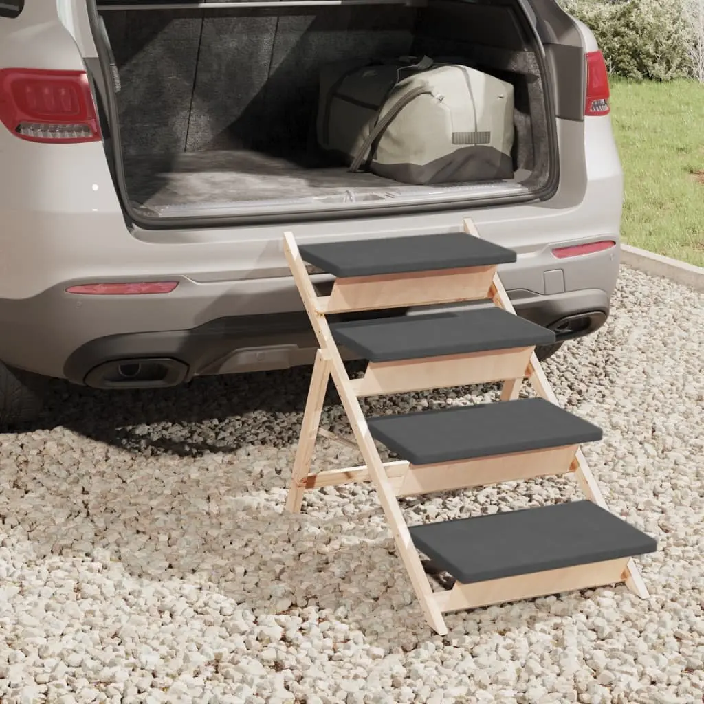 Dog Pet Stairs Folding Ramp Grey 105x47cm Solid Wood Fir Anti-slip Step