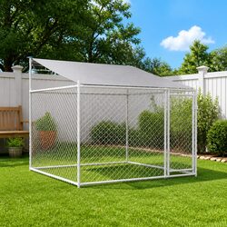 Grey Galvanised Steel Dog Cage with Mesh and Roof
