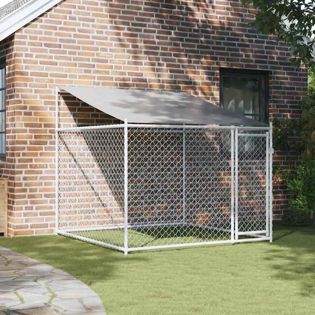 Dog Kennel Outdoor Pet Enclosure 2 x 2 x 2 m Grey Galvanised Steel