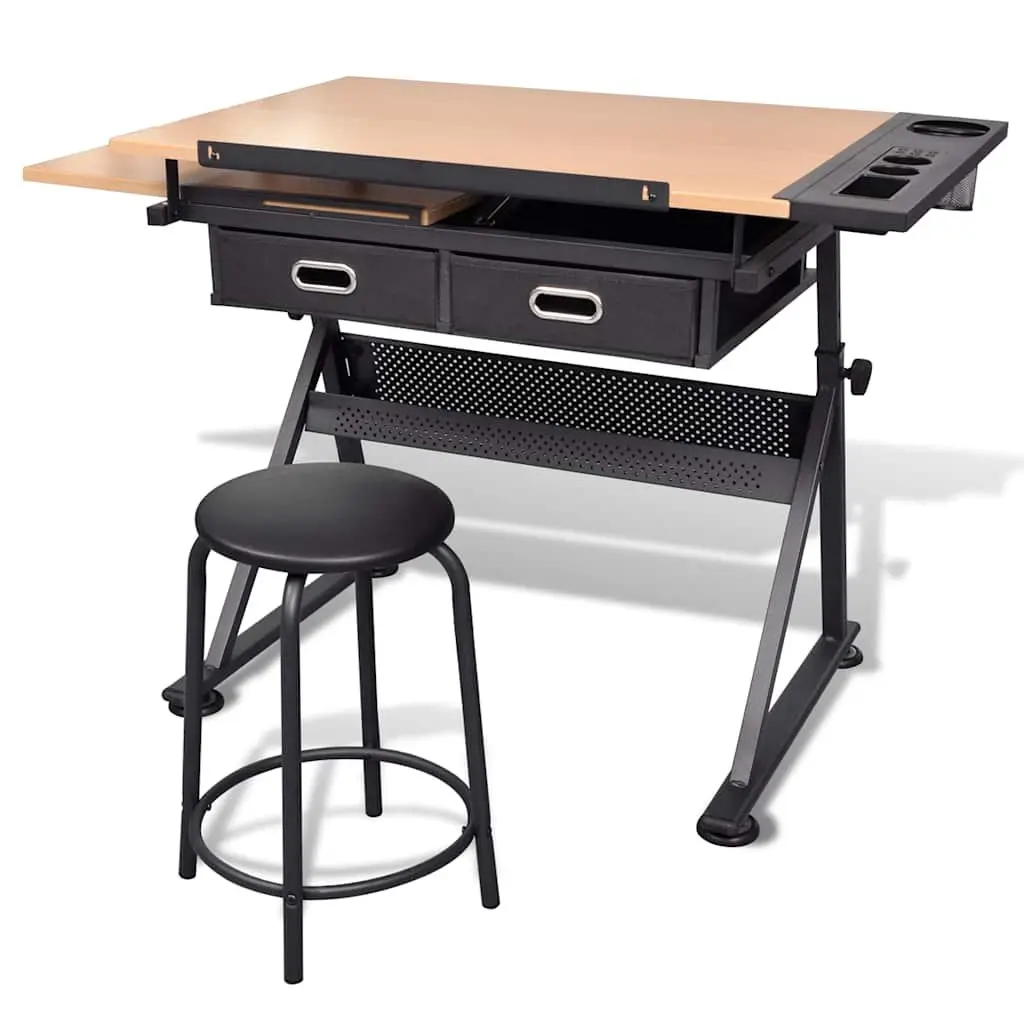 Adjustable Height Drawing and Crafting Table with Padded Stool