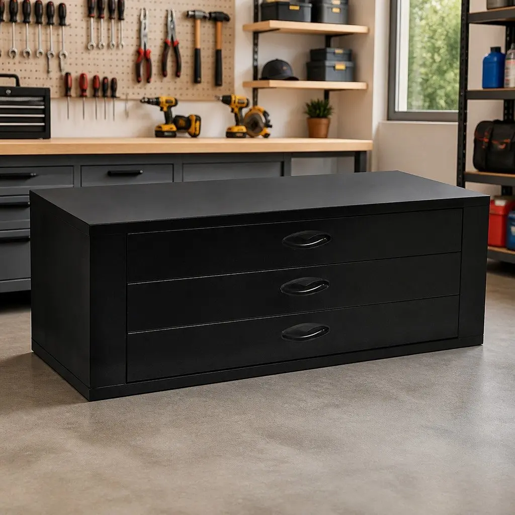 Metal Tool Chest 3 Drawer Storage Box Black Garage Workshop
