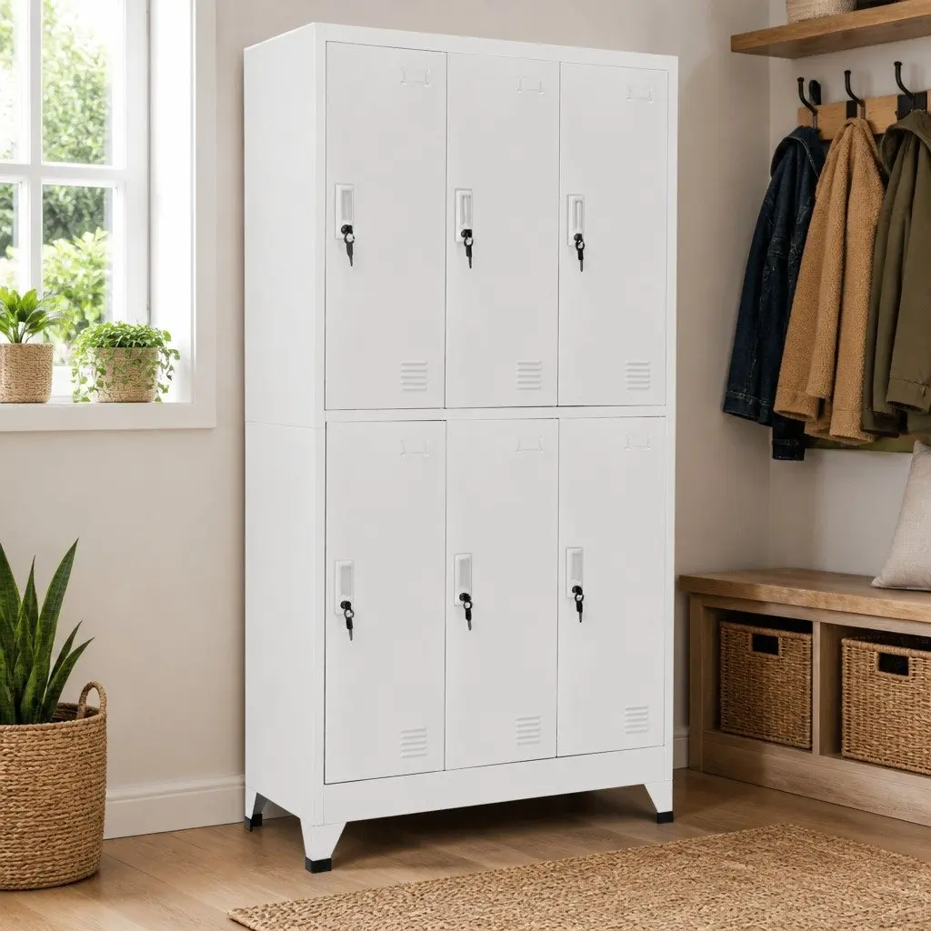 Locker Cabinet 6 Compartments Steel Storage Industrial Office Gym Changing Room