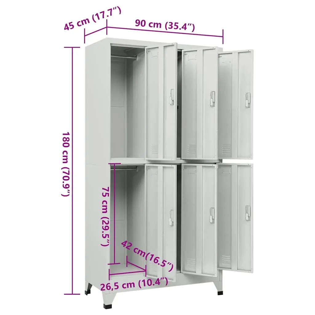 Locker Cabinet 6 Compartments Steel Storage Industrial Office Gym Changing Room