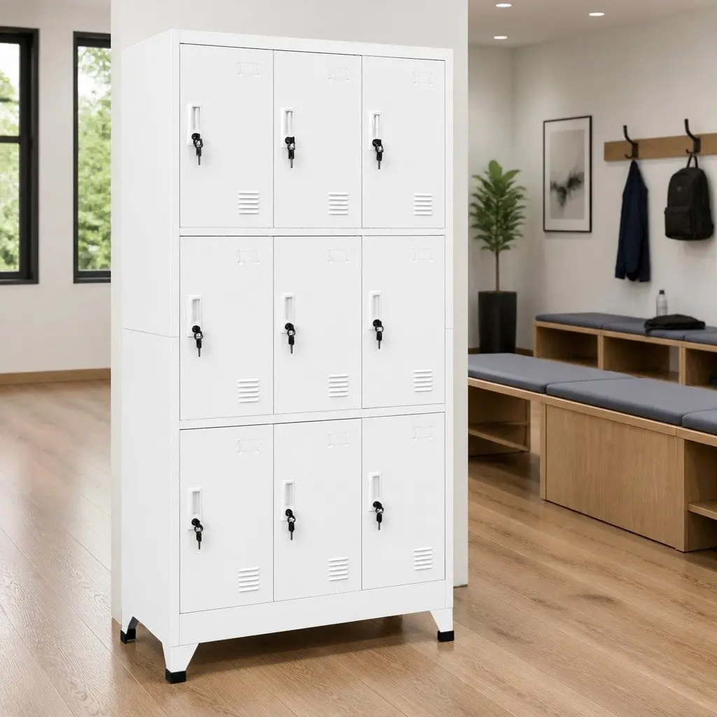 Locker Cabinet Storage 9 Compartments Steel Industrial Grey 90x45x180cm