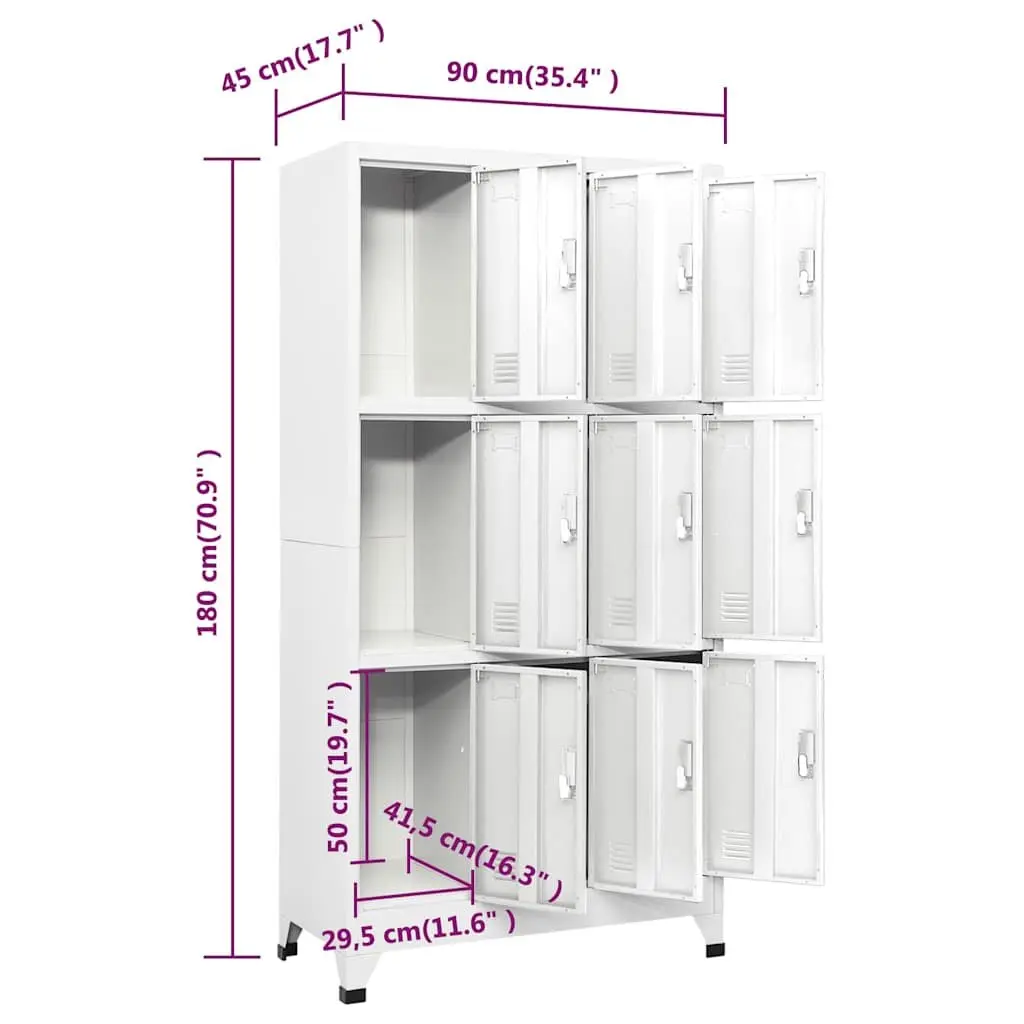 Locker Cabinet Storage 9 Compartments Steel Industrial Grey 90x45x180cm