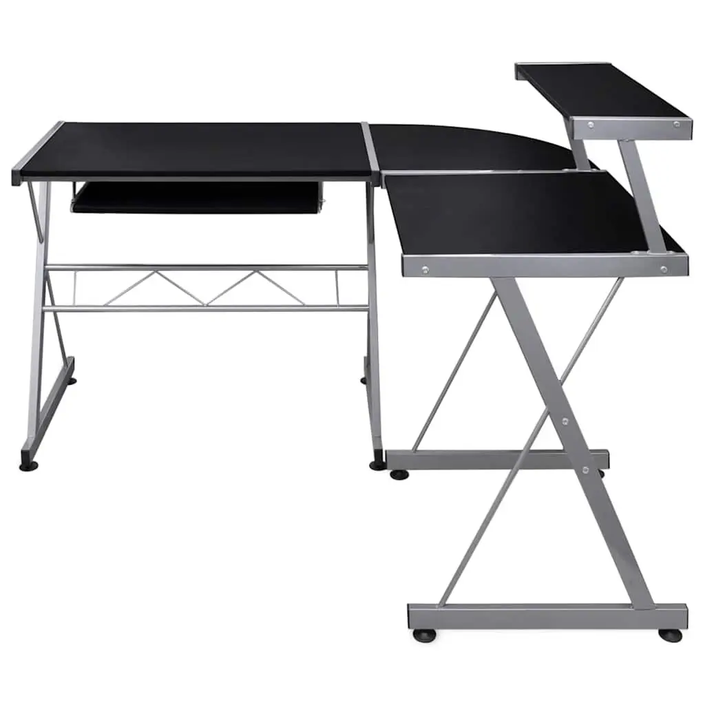Corner Computer Desk L-Shaped Office Study Table with Keyboard Tray Shelf Black