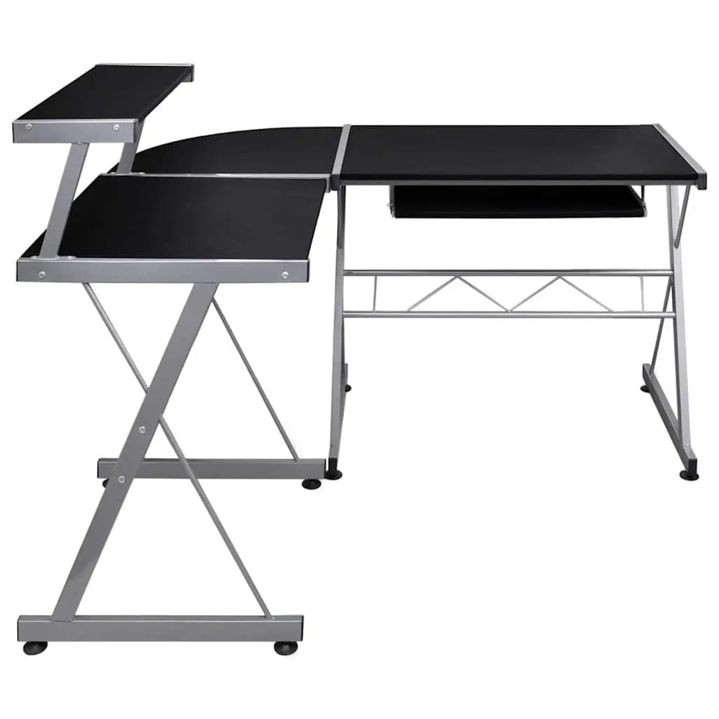Corner Computer Desk L-Shaped Office Study Table with Keyboard Tray Shelf Black