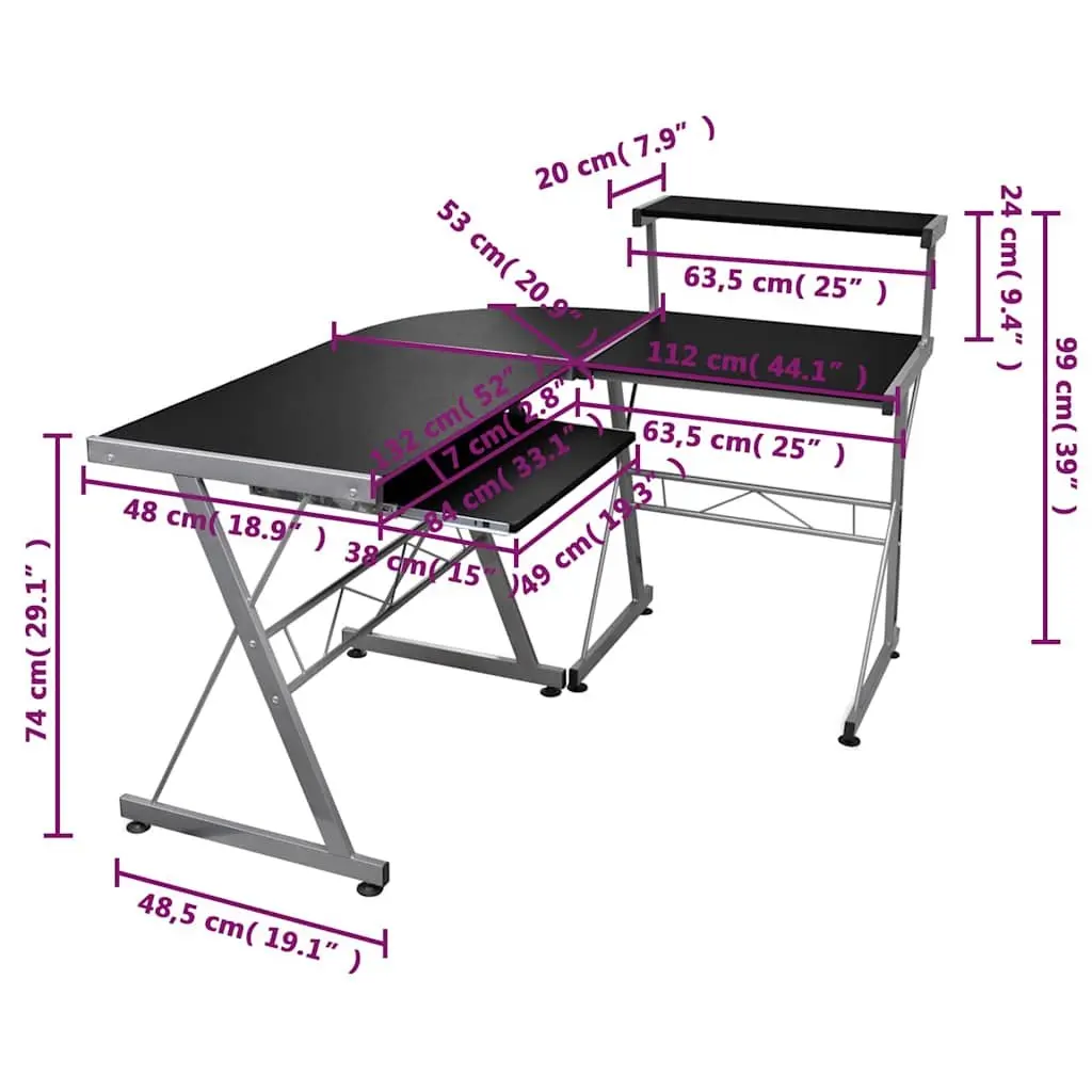 Corner Computer Desk L-Shaped Office Study Table with Keyboard Tray Shelf Black