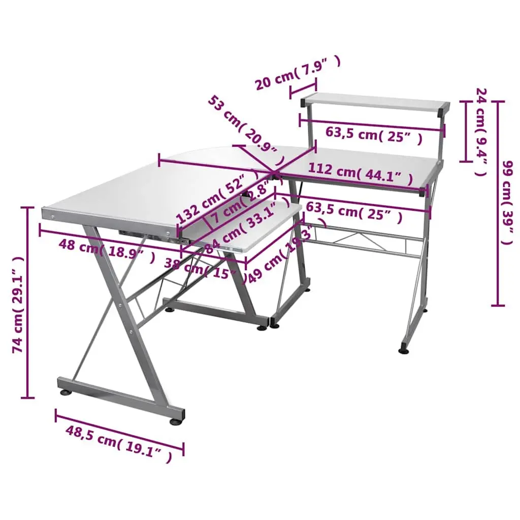 Corner Computer Desk L-Shaped Study Workstation White Office Furniture