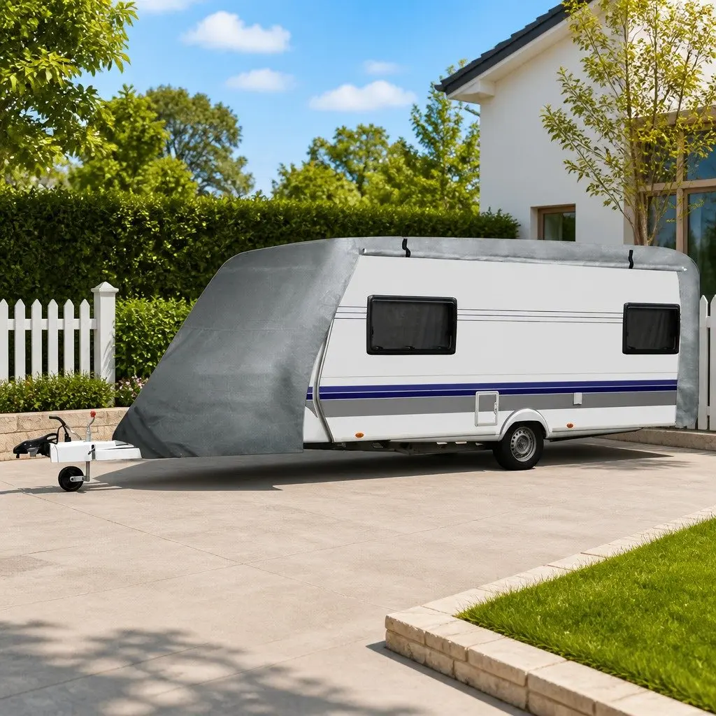 Caravan Cover Grey M Waterproof Breathable UV Resistant Storage Protection