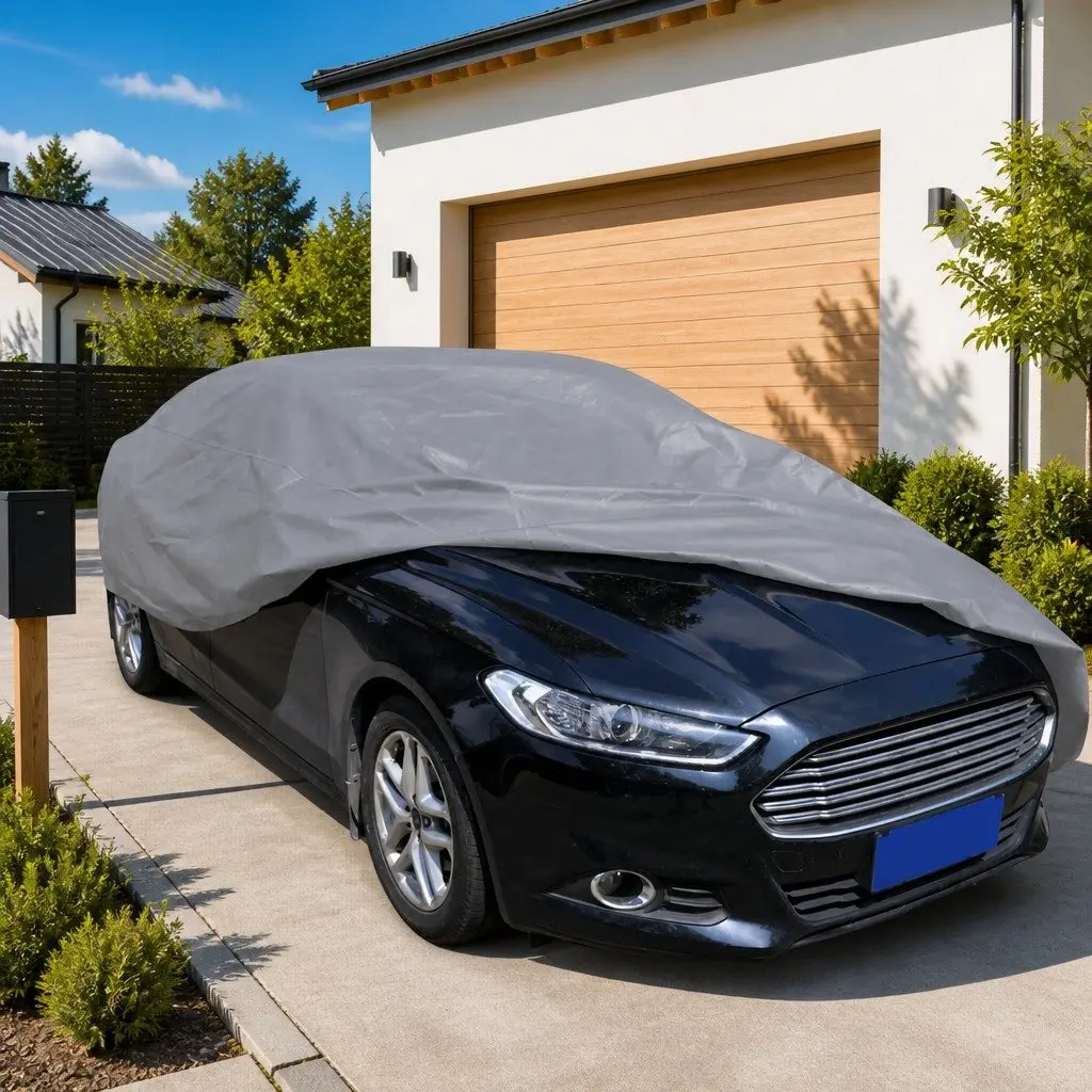 Car Storage Cover Grey Nonwoven Fabric Sedan Protective Dust Shield XL Size