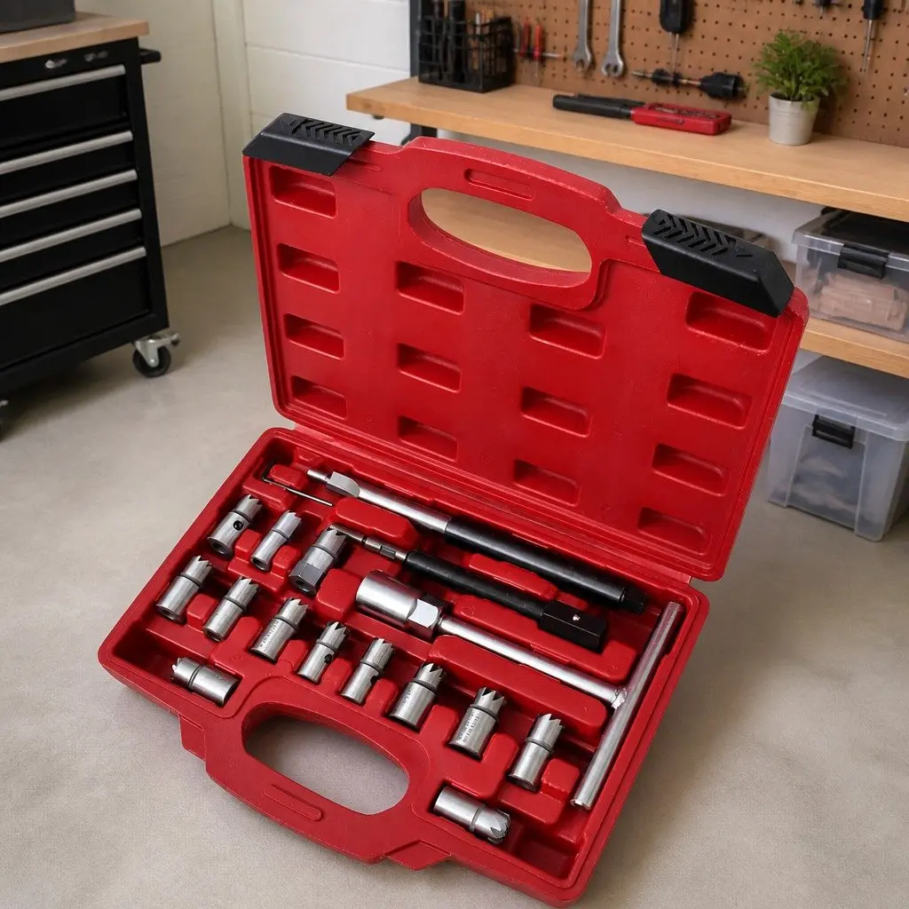 17-Piece Diesel Injector Seat Cutter Set with Blow Moulded Case