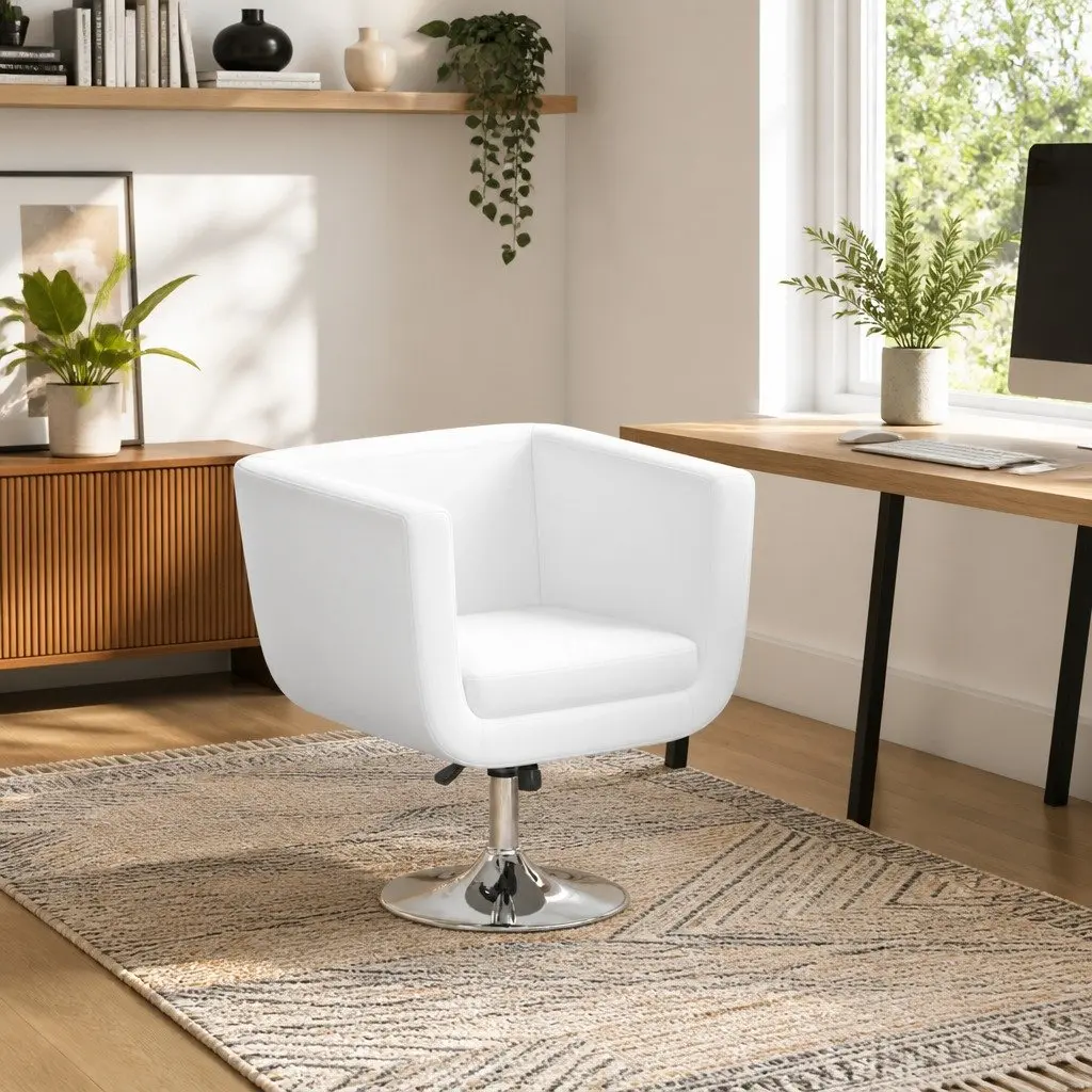 White Swivel Armchair with Padded Seat