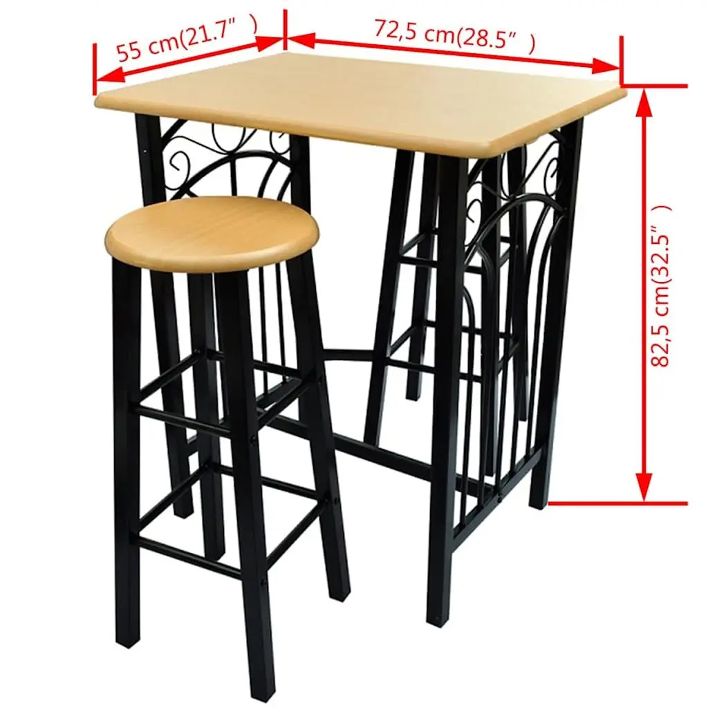 Breakfast Dining Set Rectangular Table with 2 High Stools Black Space Saving