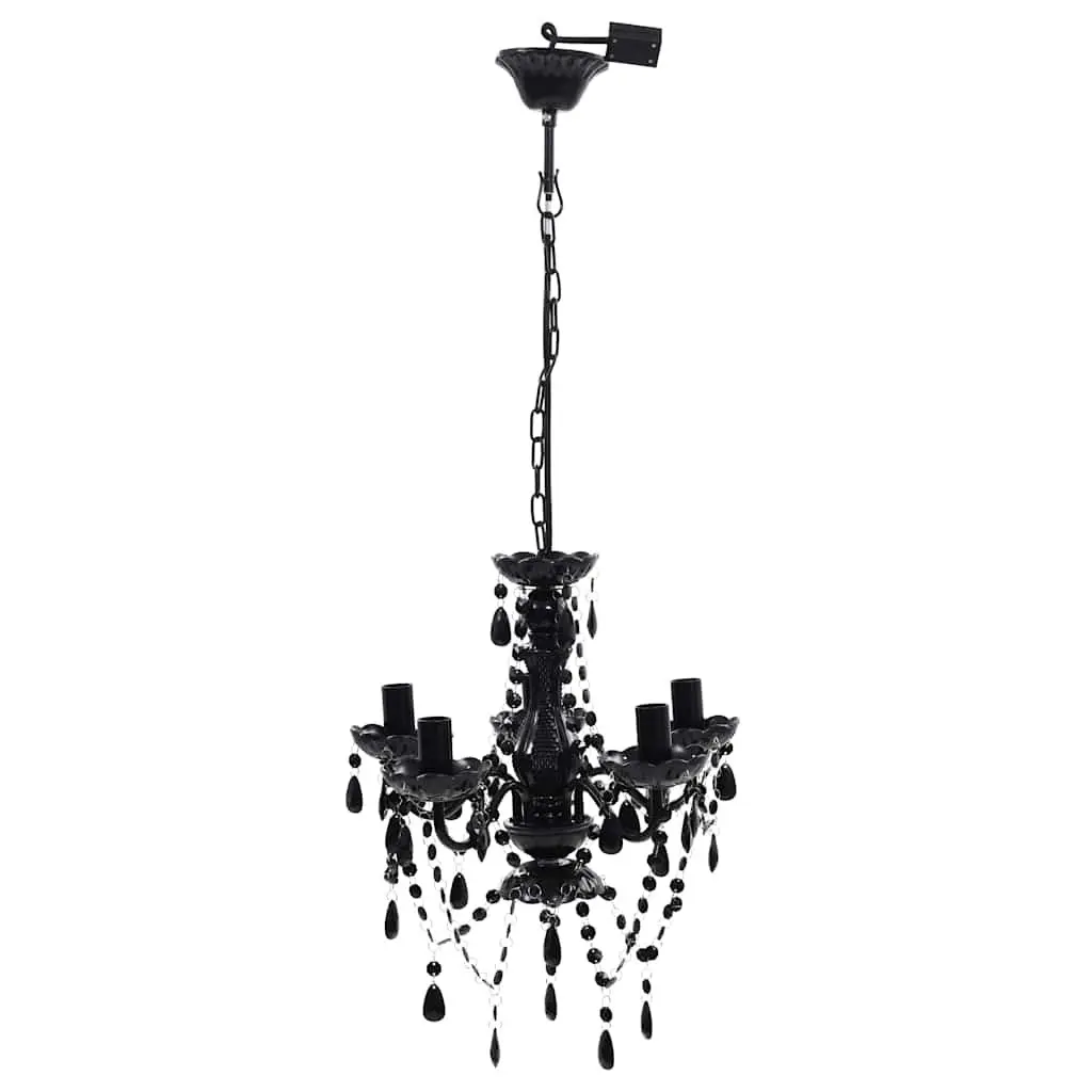 Chandelier for Living Room Bedroom Dining 5 Bulb Black Crystal Ceiling Light Fixture