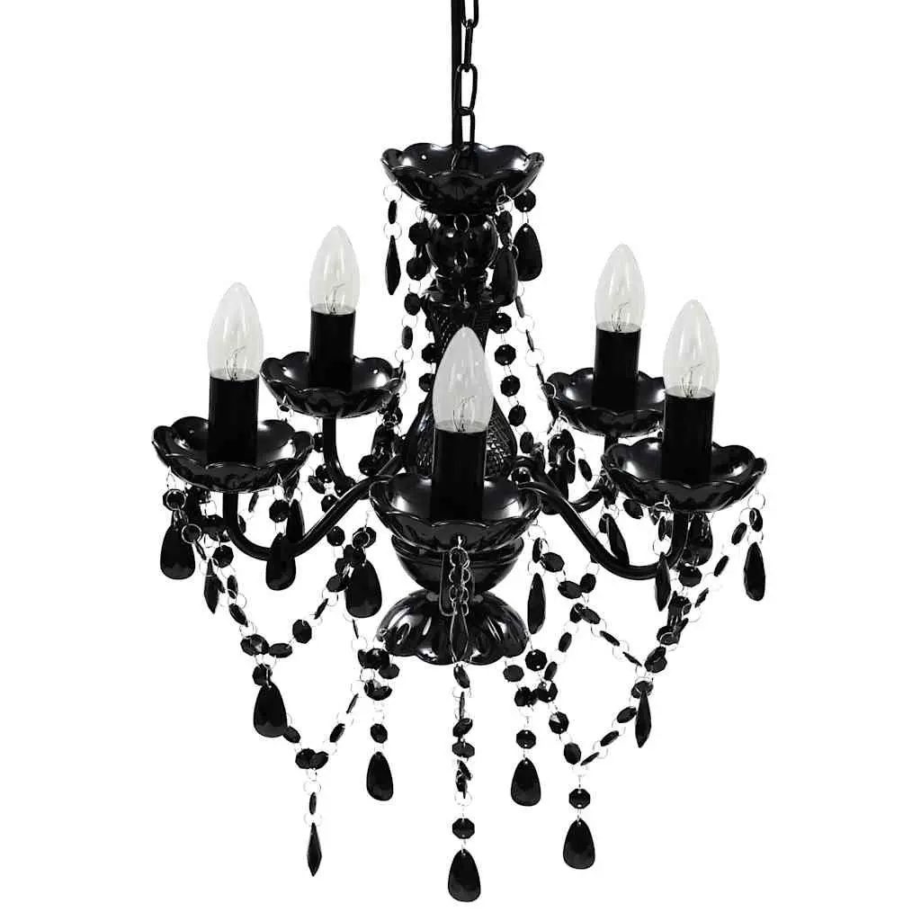 Chandelier for Living Room Bedroom Dining 5 Bulb Black Crystal Ceiling Light Fixture