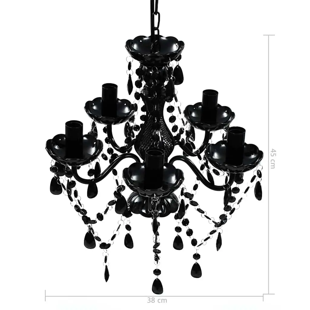 Chandelier for Living Room Bedroom Dining 5 Bulb Black Crystal Ceiling Light Fixture
