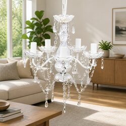 Ceiling Chandelier 5 Bulbs Transparent Crystal Glass Living Room Bedroom Dining