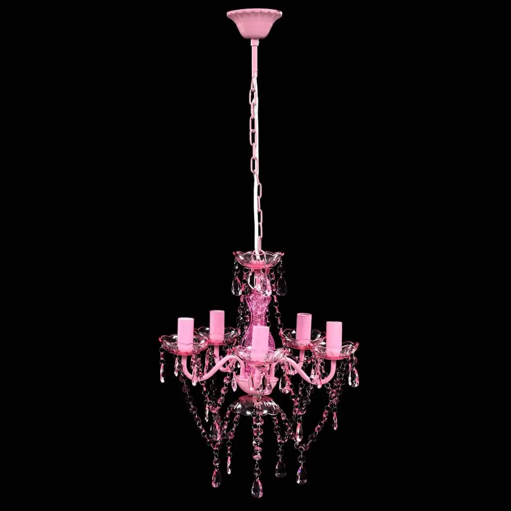 Crystal Ceiling Light Chandelier for Living Room Bedroom Dining 5 Bulbs Pink