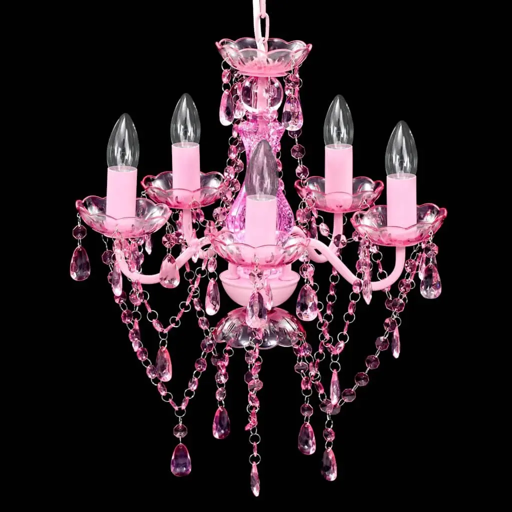 Crystal Ceiling Light Chandelier for Living Room Bedroom Dining 5 Bulbs Pink