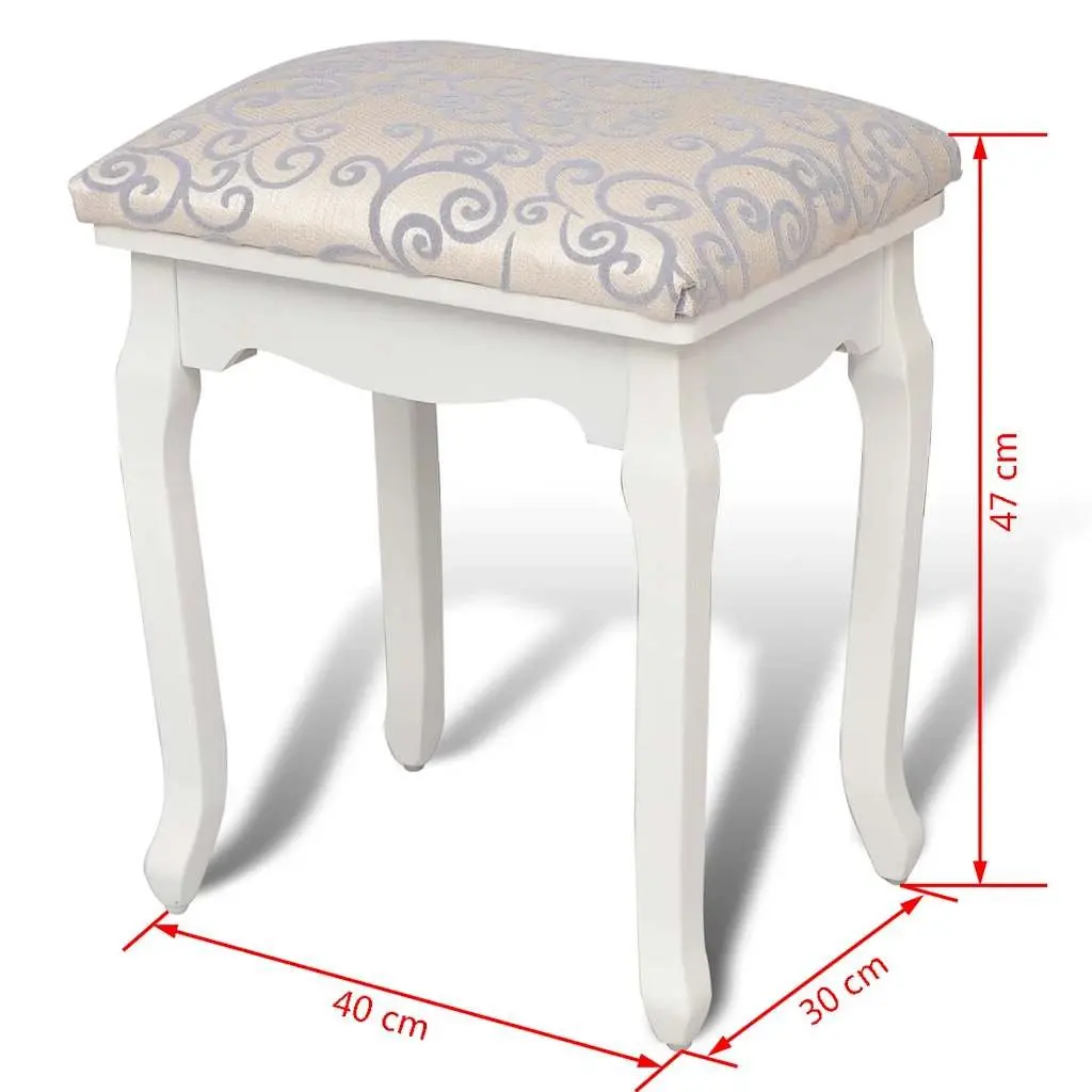 Dressing Stool Vintage Design Curved Legs Padded Seat Bedroom Furniture White