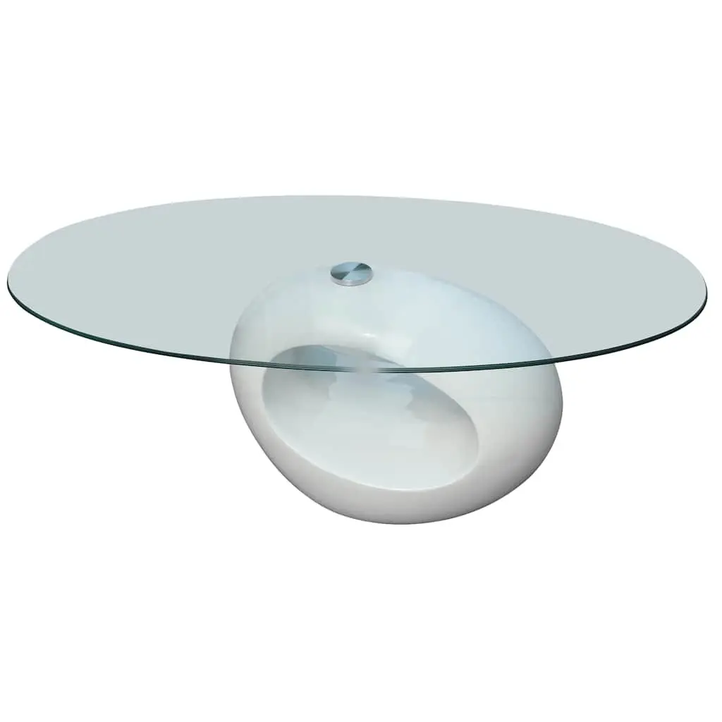 Oval Coffee Table for Living Room Glass Top High Gloss White