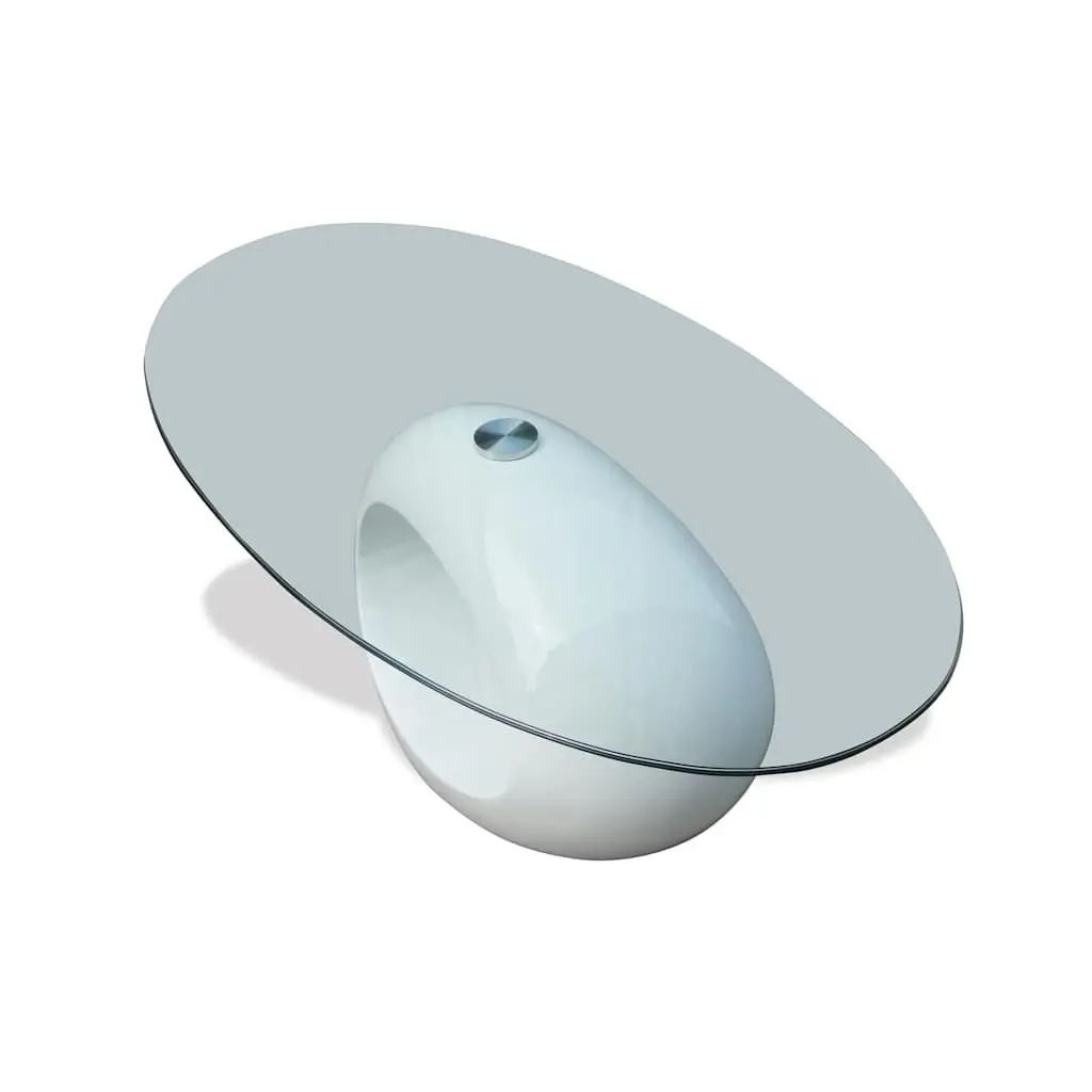 Oval Coffee Table for Living Room Glass Top High Gloss White
