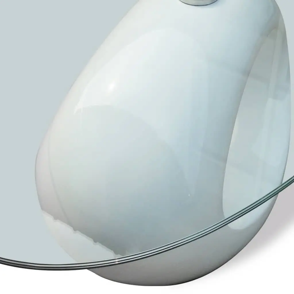 Oval Coffee Table for Living Room Glass Top High Gloss White
