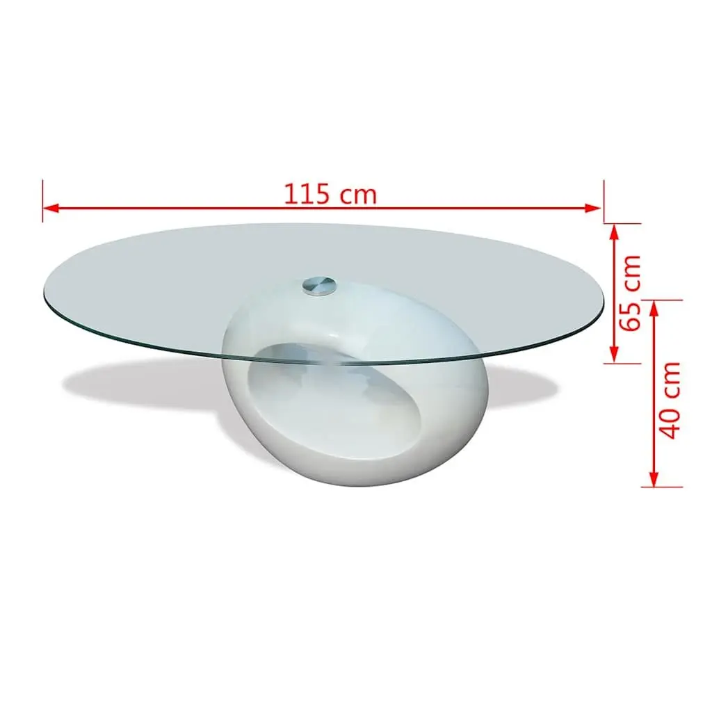 Oval Coffee Table for Living Room Glass Top High Gloss White