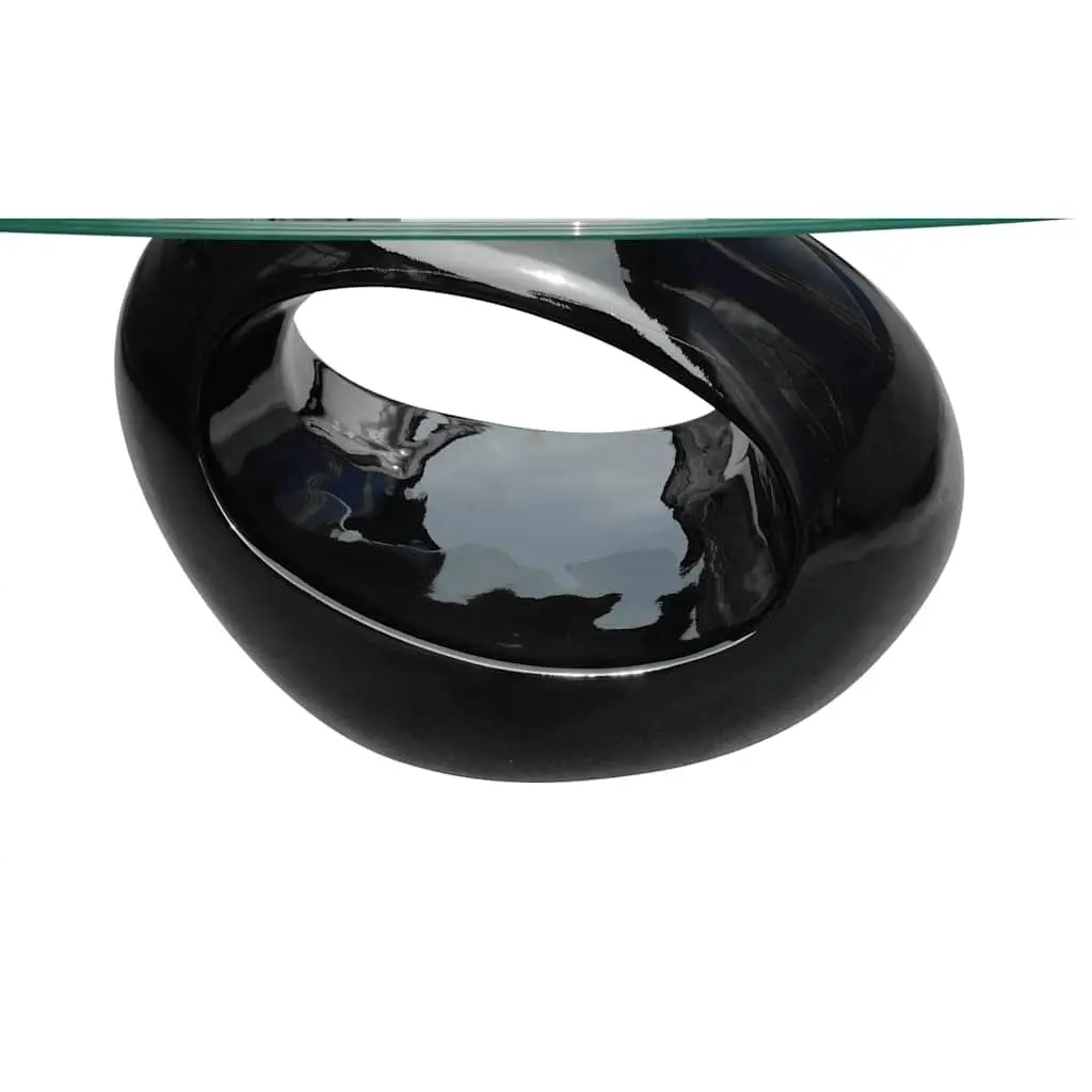 Oval Coffee Table for Living Room or Bedroom with Glass Top and High Gloss Black Base