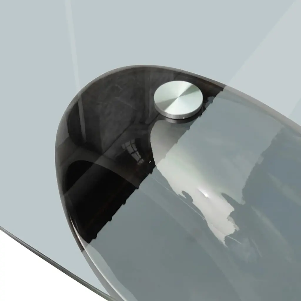 Oval Coffee Table for Living Room or Bedroom with Glass Top and High Gloss Black Base