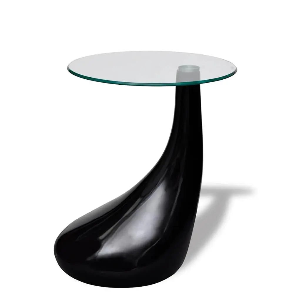 Coffee Table Living Room Round Glass Top High Gloss Black Water Drop Base