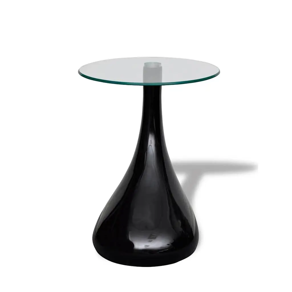 Coffee Table Living Room Round Glass Top High Gloss Black Water Drop Base