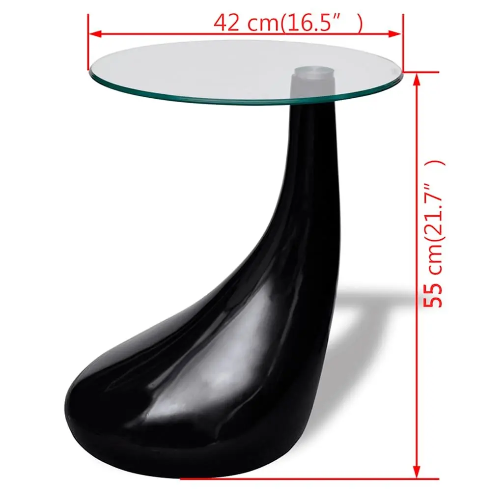 Coffee Table Living Room Round Glass Top High Gloss Black Water Drop Base