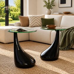 High Gloss Black Round Coffee Table Set - 2 Piece
