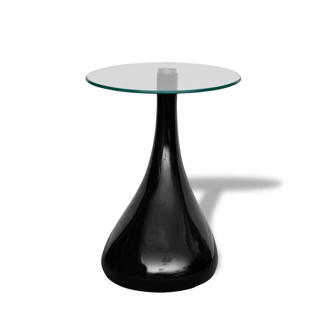 Coffee Table Set 2 Pcs Round Glass Top High Gloss Black Living Room Accent