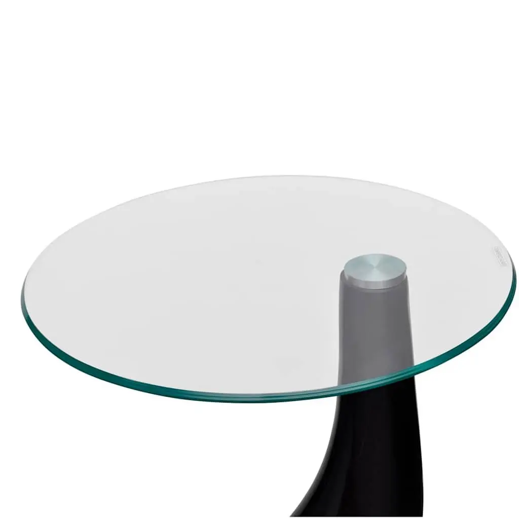 Coffee Table Set 2 Pcs Round Glass Top High Gloss Black Living Room Accent