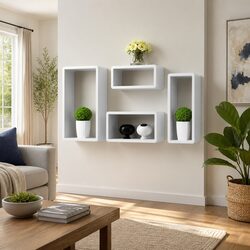 4-Pack White Floating Cuboid Shelves - MDF Construction