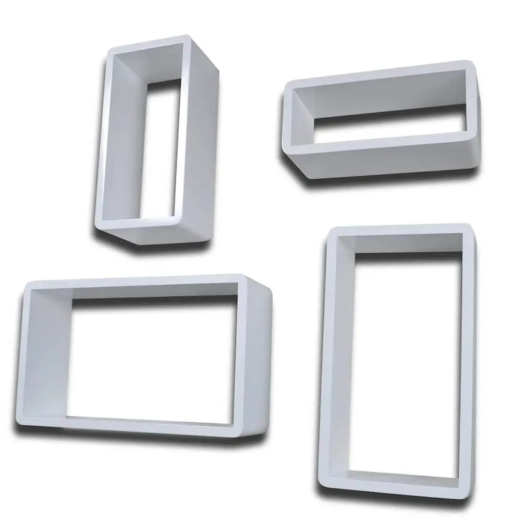 Wall Shelf Set of 4 Cuboid White Display Storage Shelves Floating Mounted