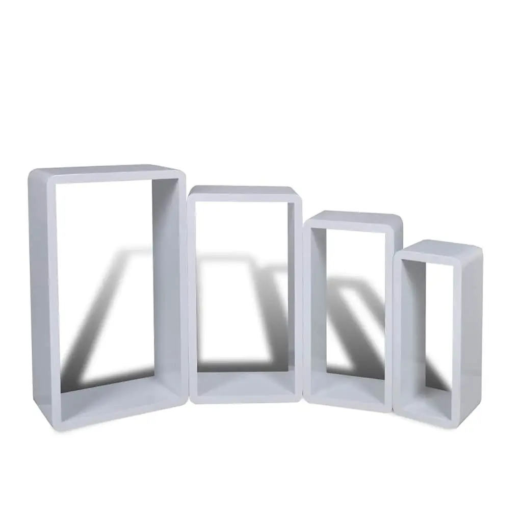 Wall Shelf Set of 4 Cuboid White Display Storage Shelves Floating Mounted