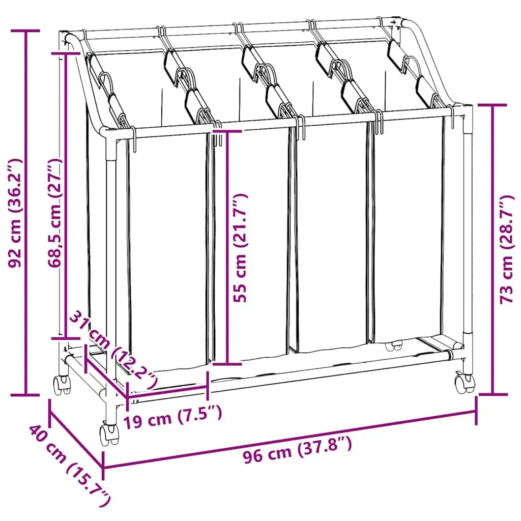 Laundry Sorter for Laundry Room Utility Room with 4 Bags