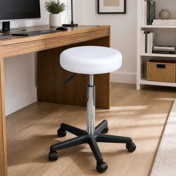 Office Stool White Adjustable Height Gas Lift Modern Design Lightweight Seating