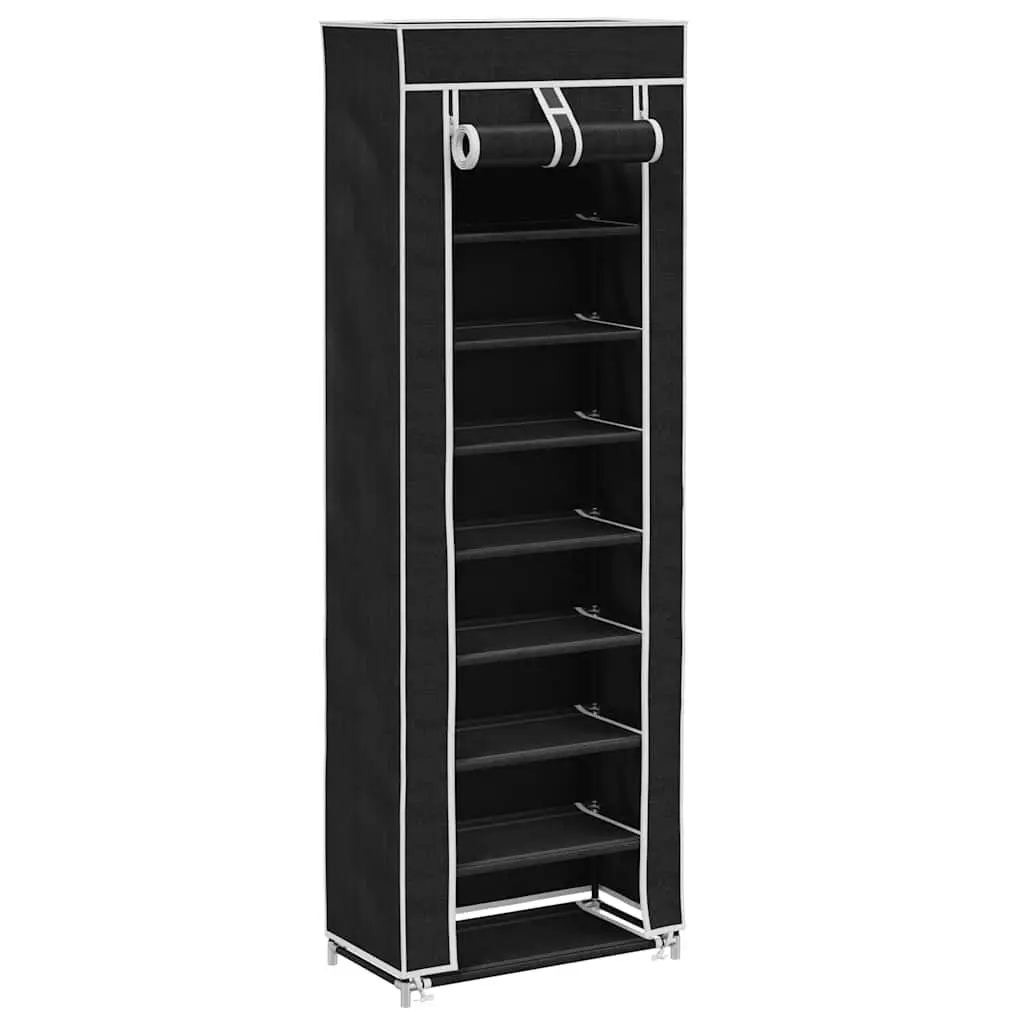 Fabric Shoe Cabinet 8 Tier Shoe Rack Storage Organiser with Dust Cover Black