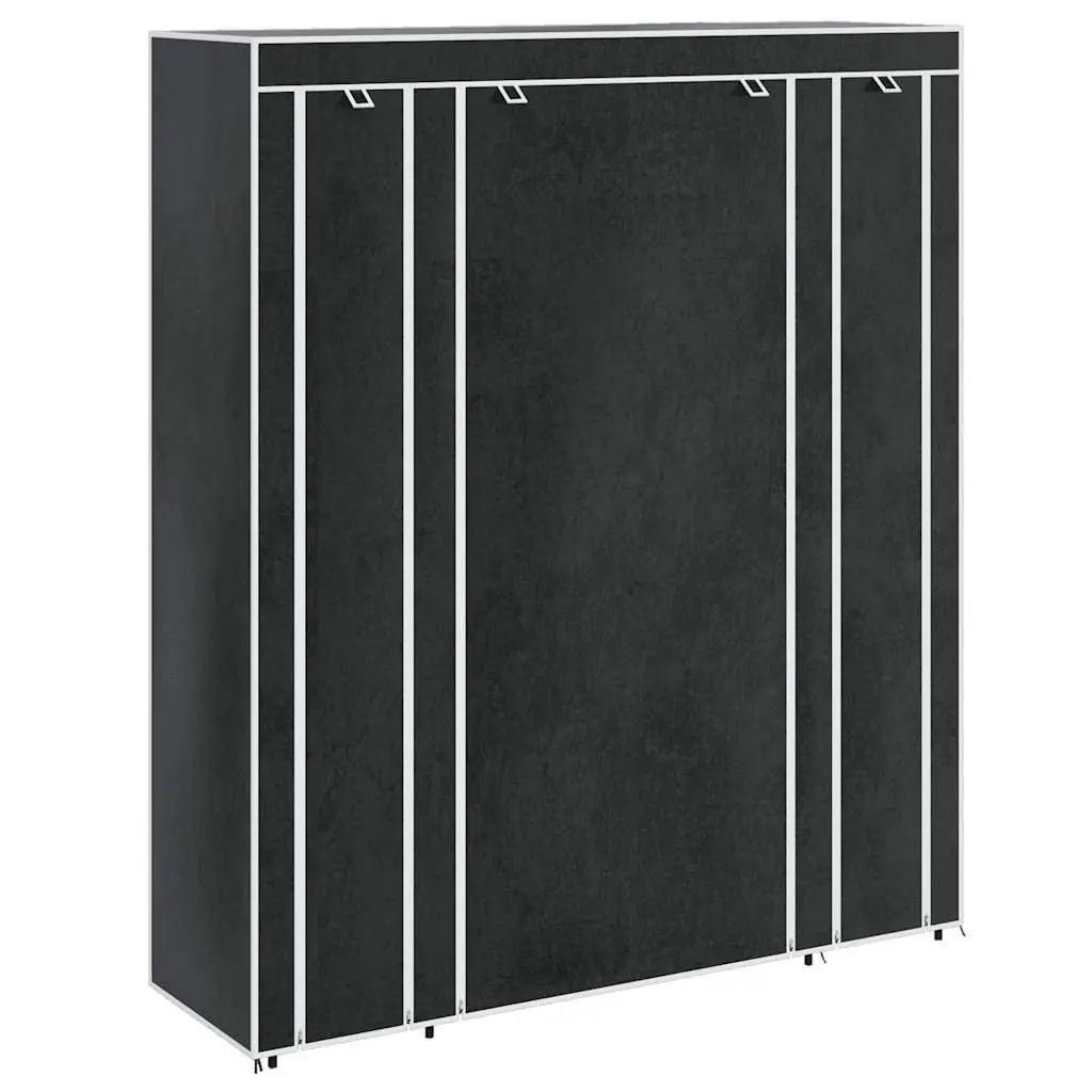 Portable Wardrobe Cabinet with Compartments Rods Black Fabric Storage Closet