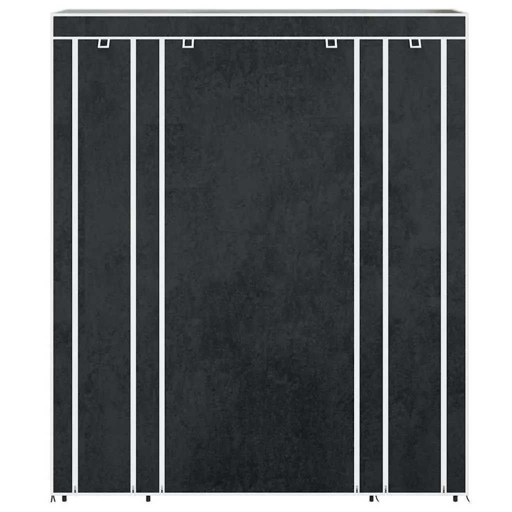 Portable Wardrobe Cabinet with Compartments Rods Black Fabric Storage Closet