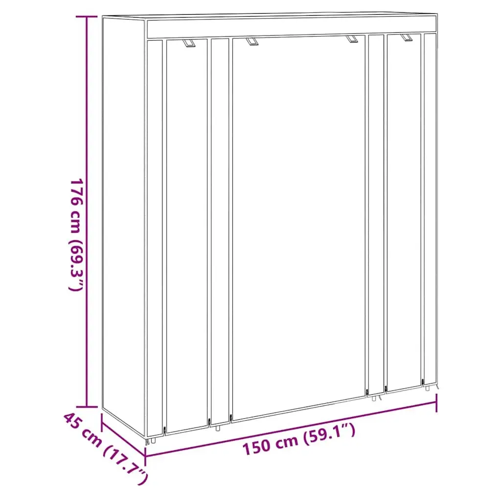 Portable Wardrobe Cabinet Storage Closet for Bedrooms and Kids Rooms Brown Fabric 45 x 150 x 176 cm